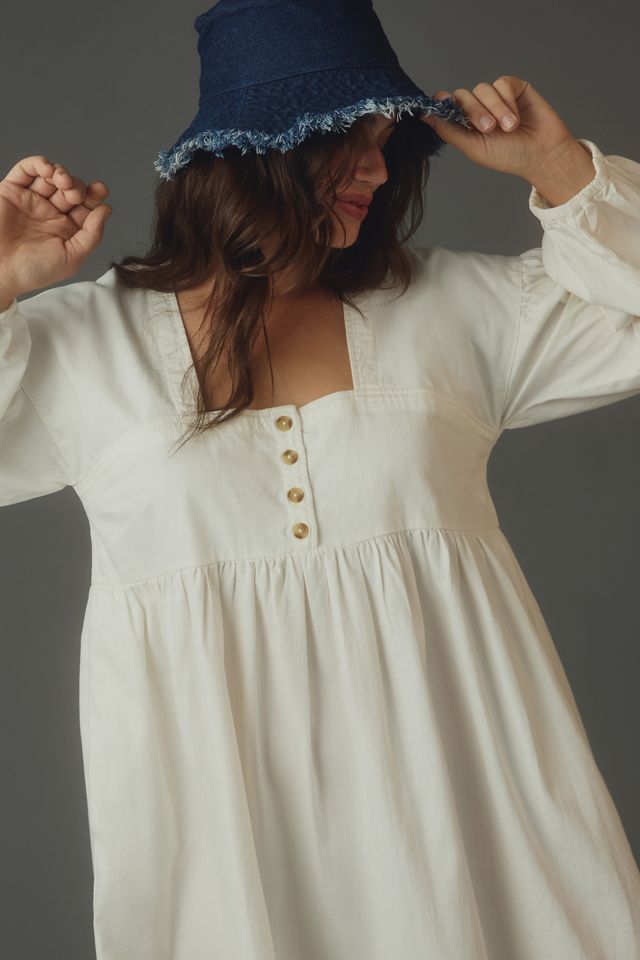 By Anthropologie Long-Sleeve Square-Neck Denim Babydoll Mini Dress #4