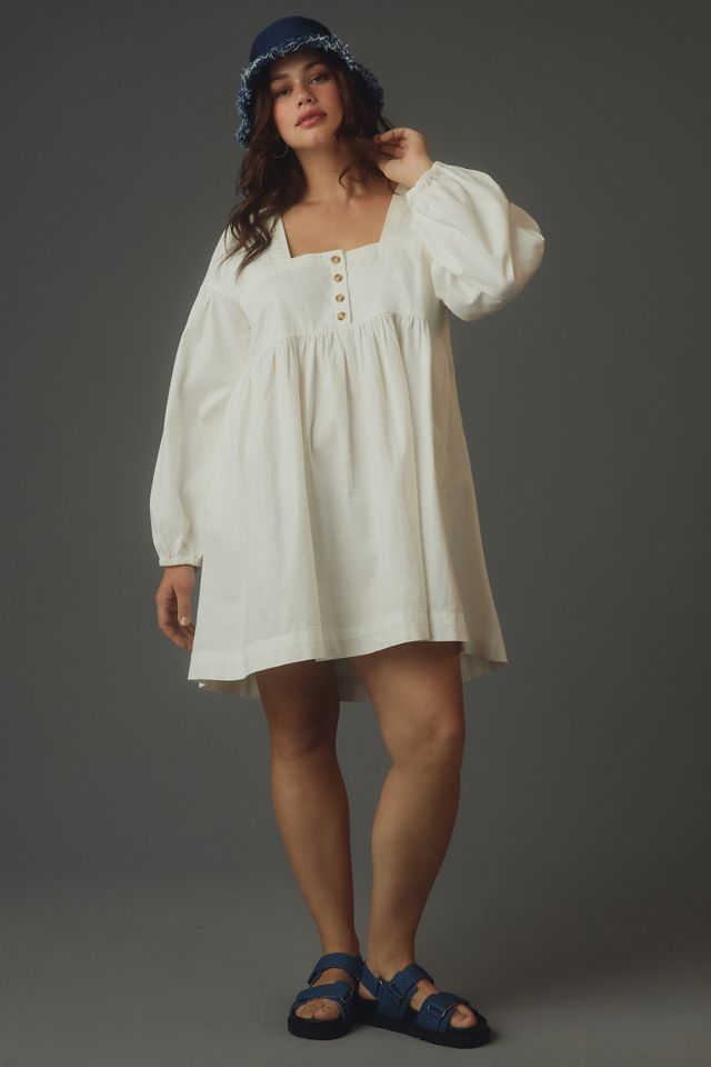 By Anthropologie Long-Sleeve Square-Neck Denim Babydoll Mini Dress #3