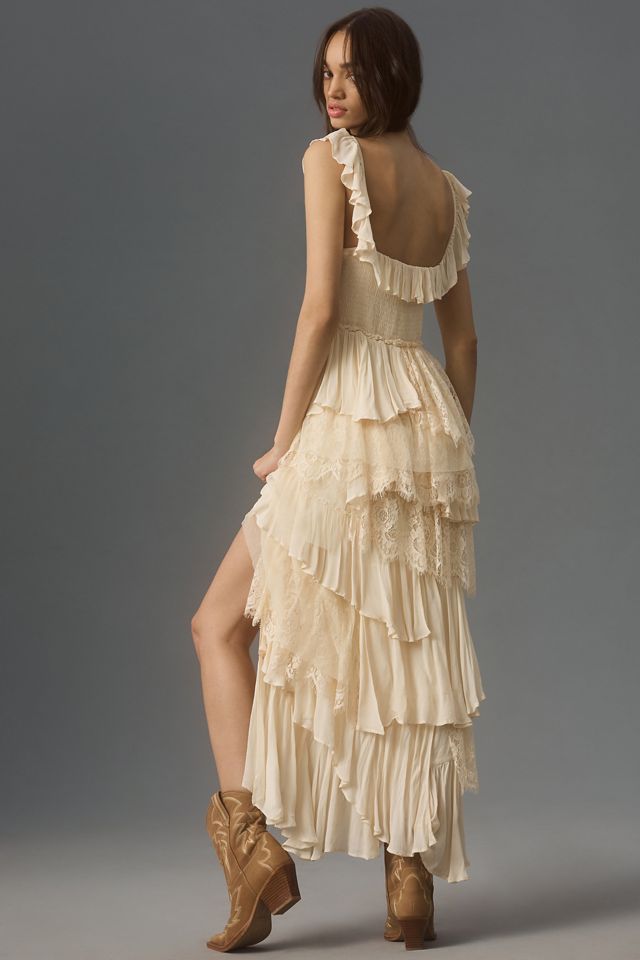 By Anthropologie Corset Tiered Lace Ruffle Dress
