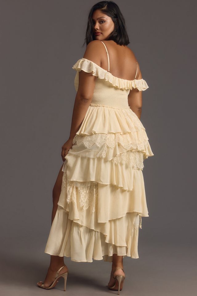 By Anthropologie Corset Tiered Lace Ruffle Dress #8