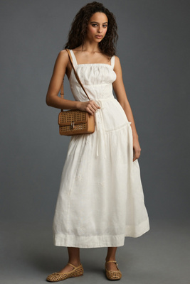 By Anthropologie Linen Square-Neck Midi Dress | Anthropologie