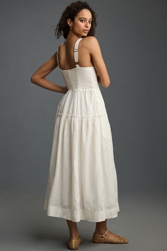 By Anthropologie Linen Square-Neck Midi Dress #1