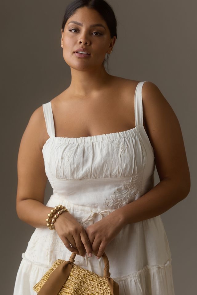 By Anthropologie Linen Square-Neck Midi Dress #5