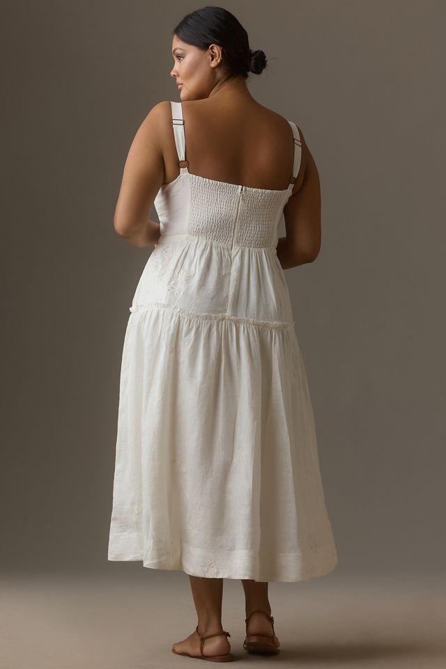 By Anthropologie Linen Square-Neck Midi Dress #6