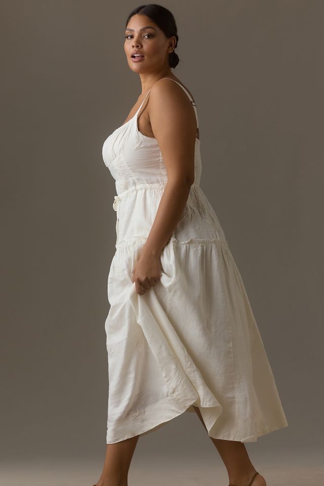 By Anthropologie Linen Square-Neck Midi Dress #7