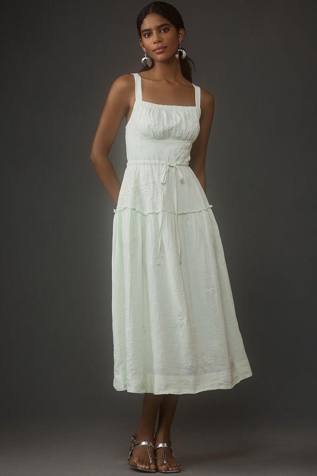 Square neck linen store dress