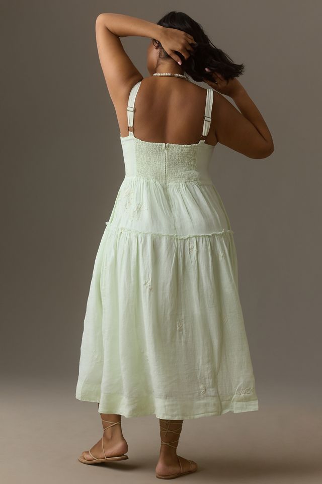 By Anthropologie Square-Neck Linen Midi Dress #6