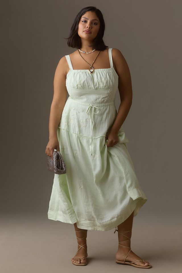 By Anthropologie Square-Neck Linen Midi Dress #7