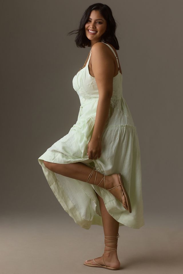 By Anthropologie Square-Neck Linen Midi Dress #4