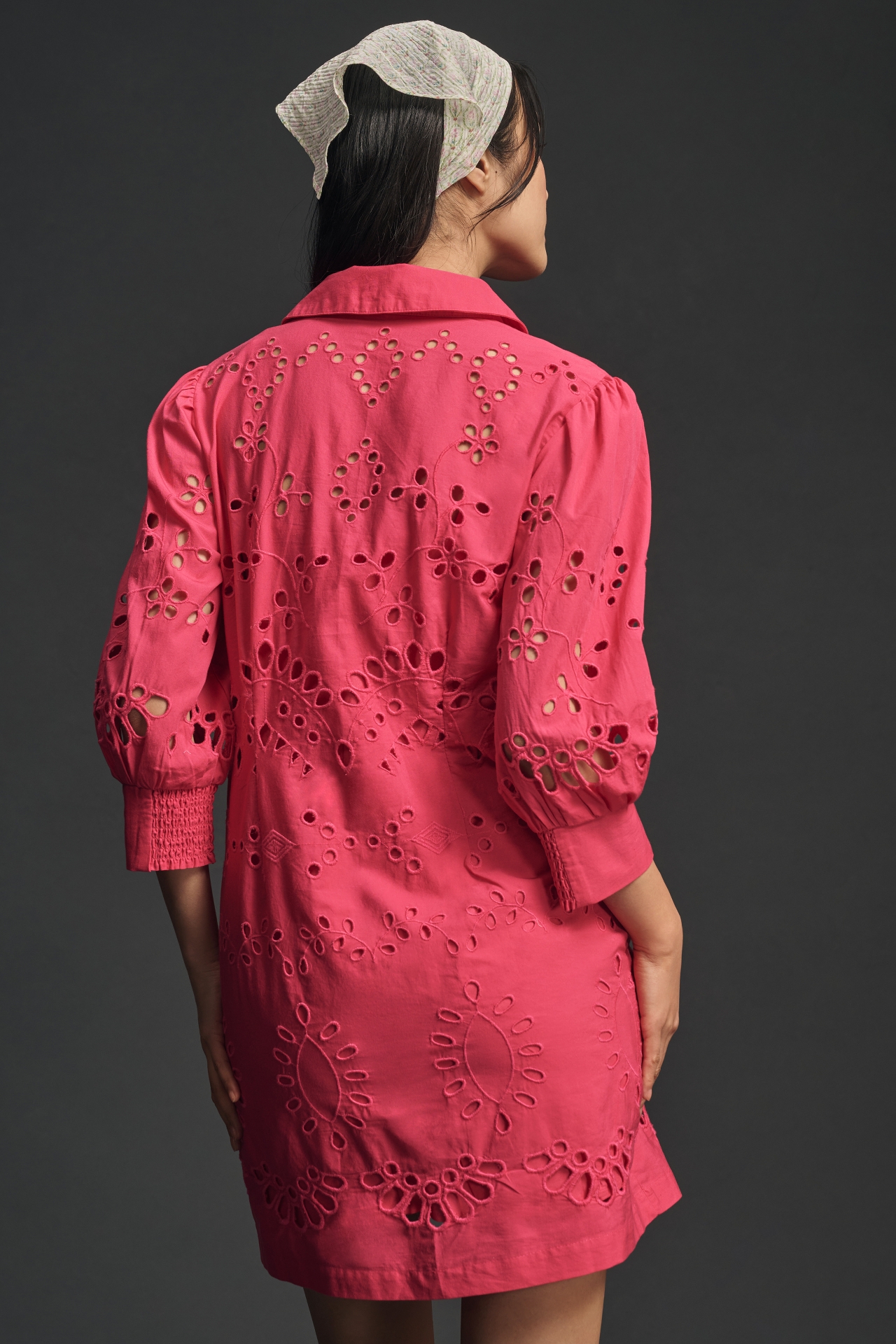 By Anthropologie Long-Sleeve Embroidered Buttondown Mini Dress