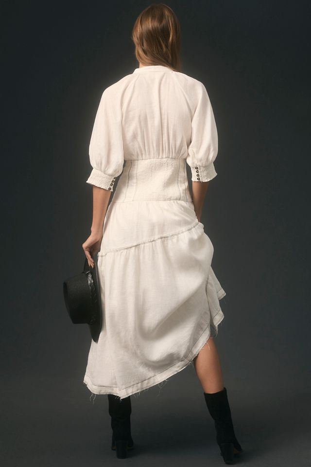 By Anthropologie V-Neck Corset Midi Shirt Dress
