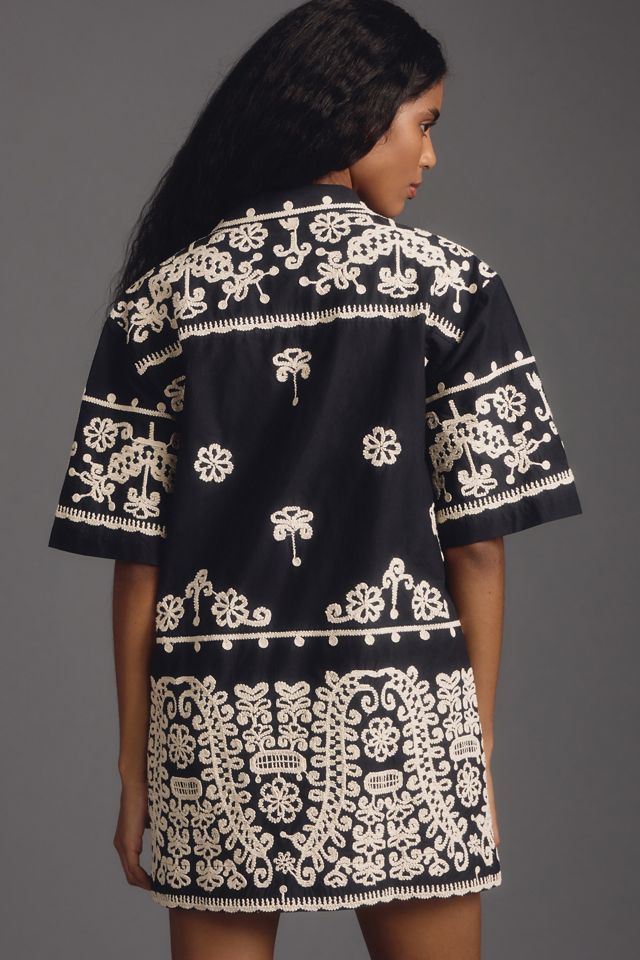 Maeve Short-Sleeve Collared Mini Shirt Dress #1