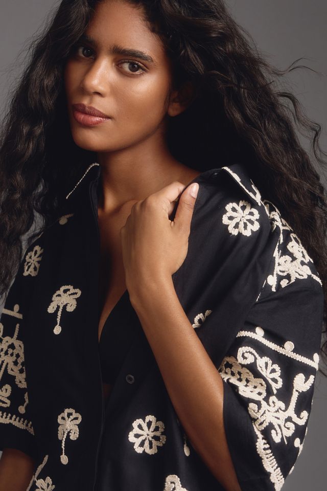 Maeve Short-Sleeve Collared Mini Shirt Dress #3