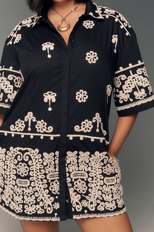 Maeve Short-Sleeve Collared Mini Shirt Dress #7