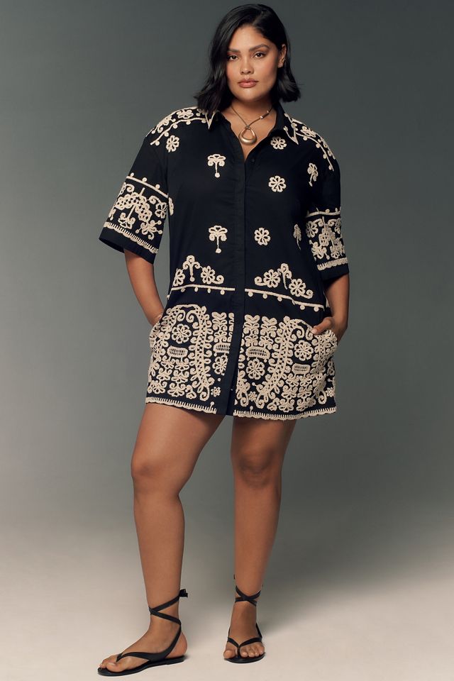 Maeve Short-Sleeve Collared Mini Shirt Dress #5