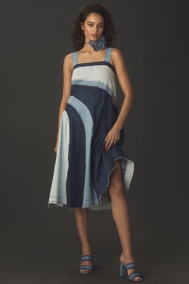 Shop Pilcro Seamed Smocked Midi Dress In Blue