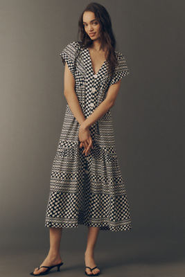 The Rene Flutter-Sleeve Linen Button-Front Midi Dress | Anthropologie