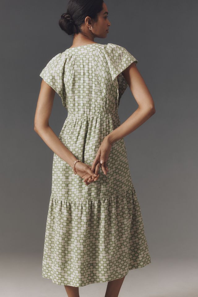 The Reneé Flutter-Sleeve Linen Button-Front Midi Dress #1