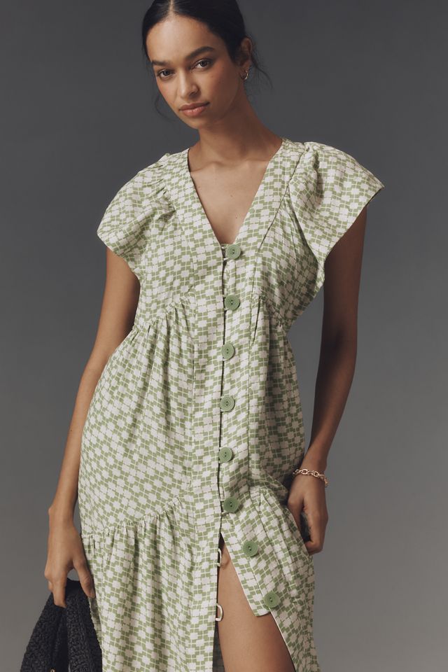 The Reneé Flutter-Sleeve Linen Button-Front Midi Dress #3
