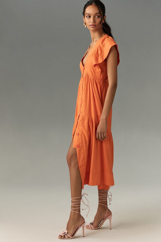 The Reneé Flutter-Sleeve Linen Button-Front Midi Dress #3