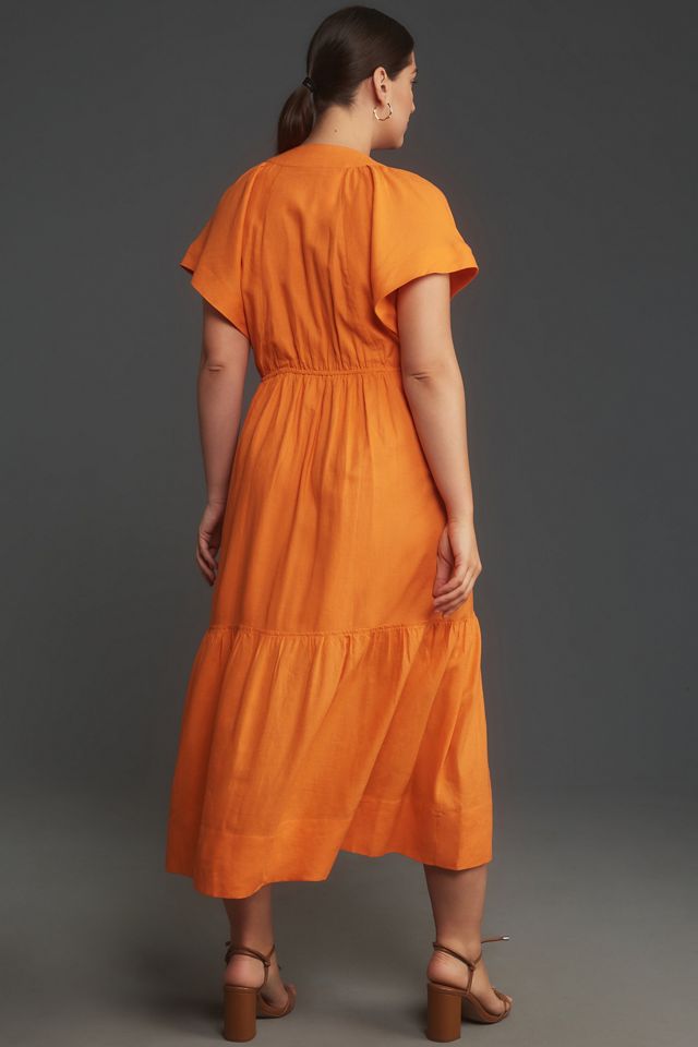 The Reneé Flutter-Sleeve Linen Button-Front Midi Dress #5