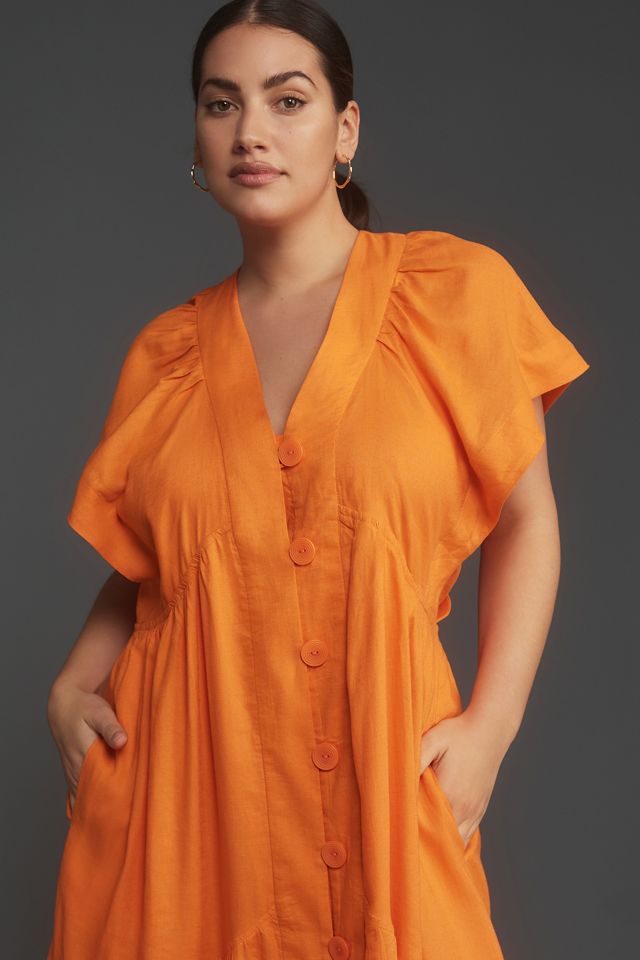 The Reneé Flutter-Sleeve Linen Button-Front Midi Dress #6