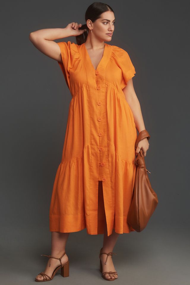 The Reneé Flutter-Sleeve Linen Button-Front Midi Dress #4