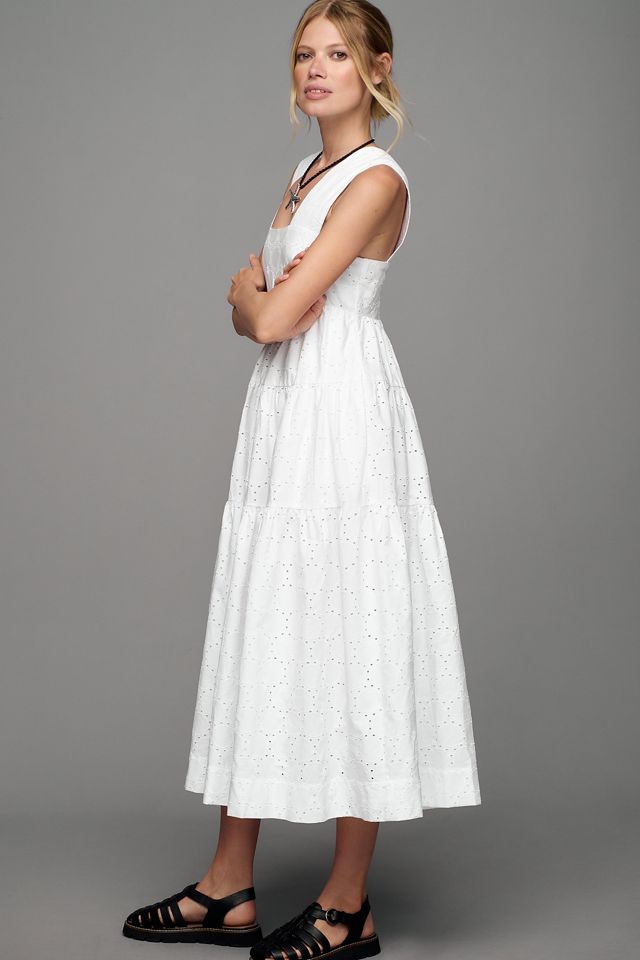 By Anthropologie Square-Neck Eyelet Tiered Midi Dress #4