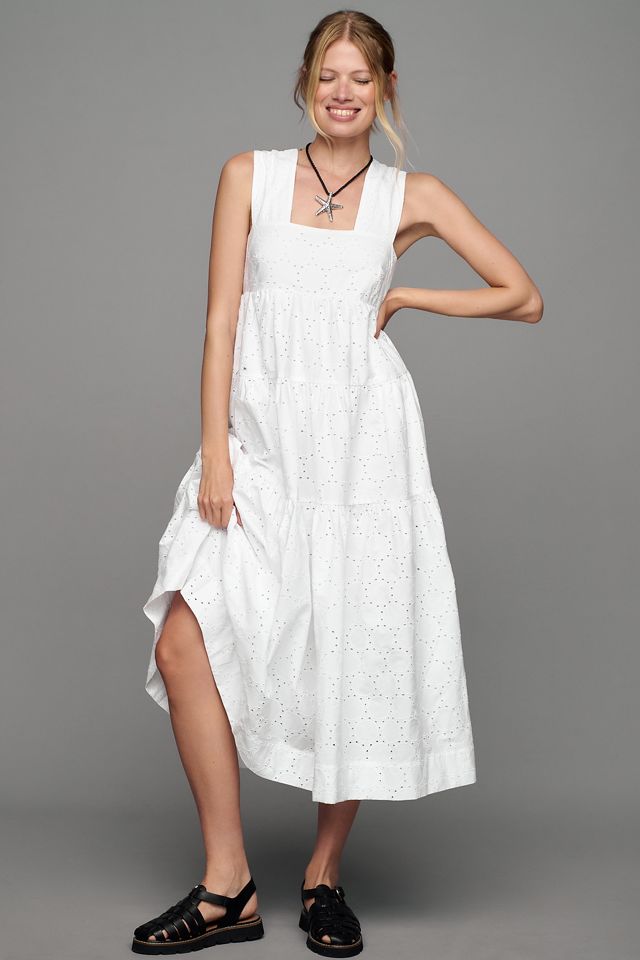 By Anthropologie Square-Neck Eyelet Tiered Midi Dress #1