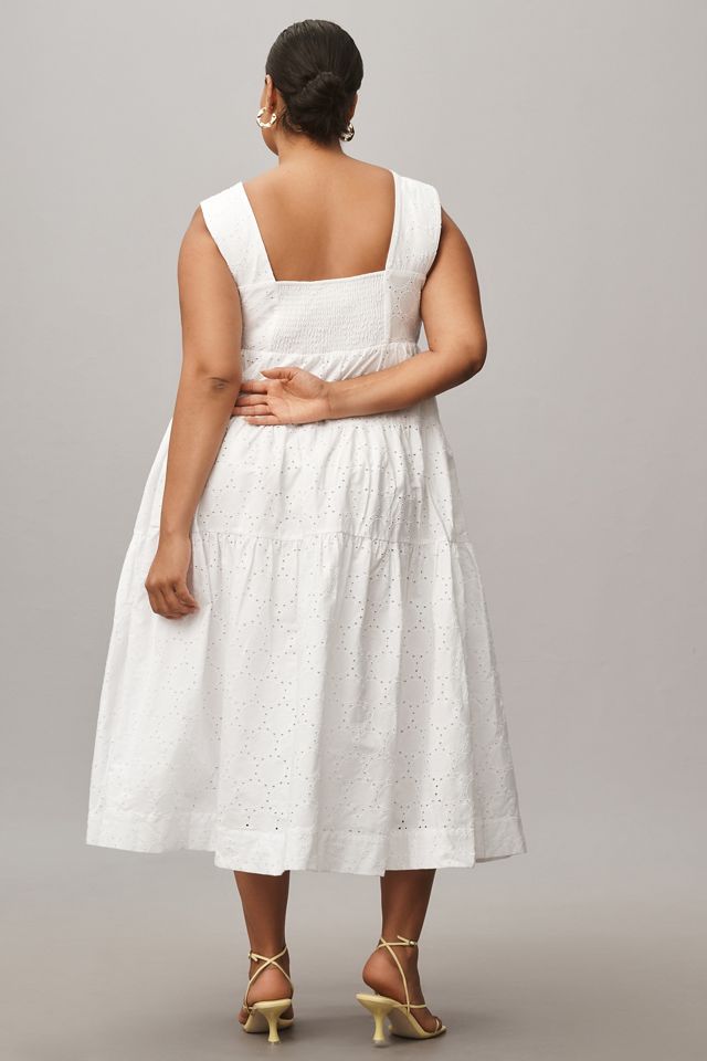 By Anthropologie Square-Neck Eyelet Tiered Midi Dress #6