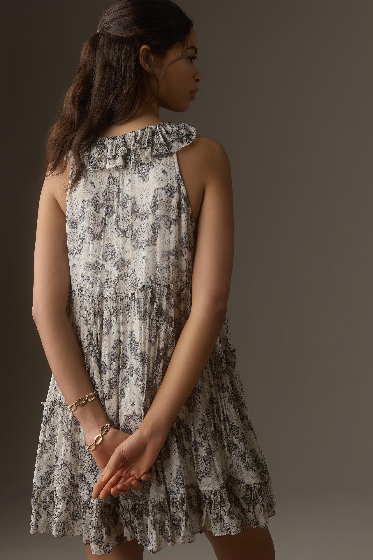 By Anthropologie Sleeveless V-Neck Ruffle Mini Dress