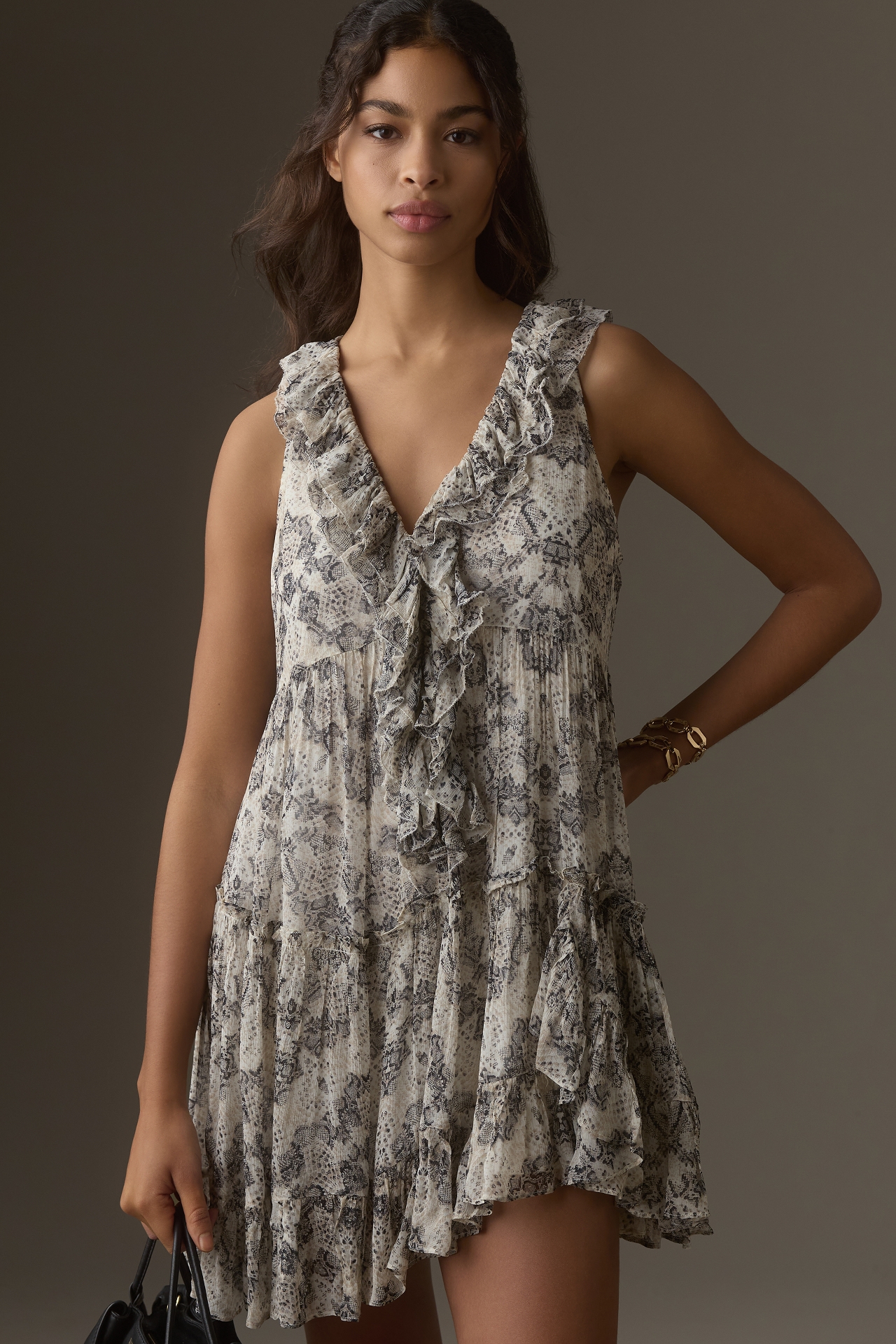 By Anthropologie Sleeveless V-Neck Ruffle Mini Dress