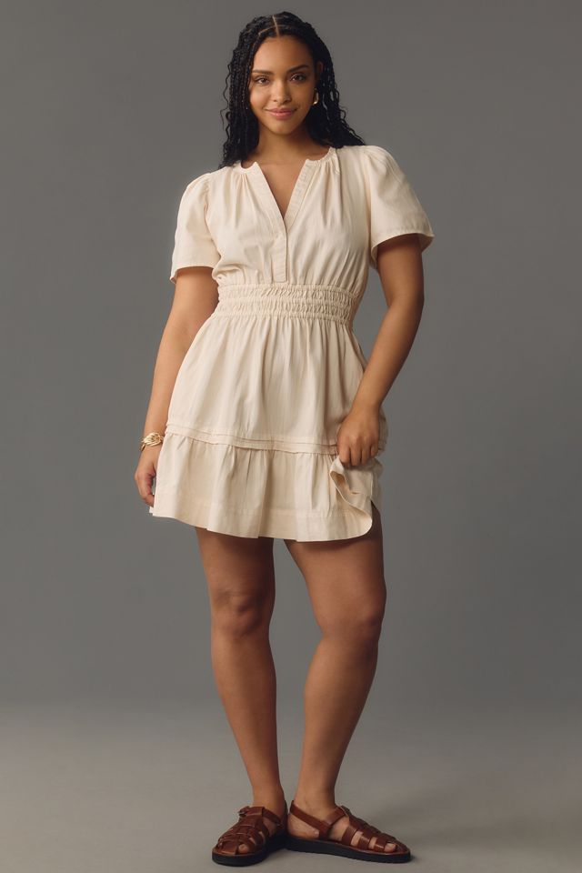 asymmetrical dress mini Asymmetric Draped Chiffon Mini Dress (French Lace) S / Beige