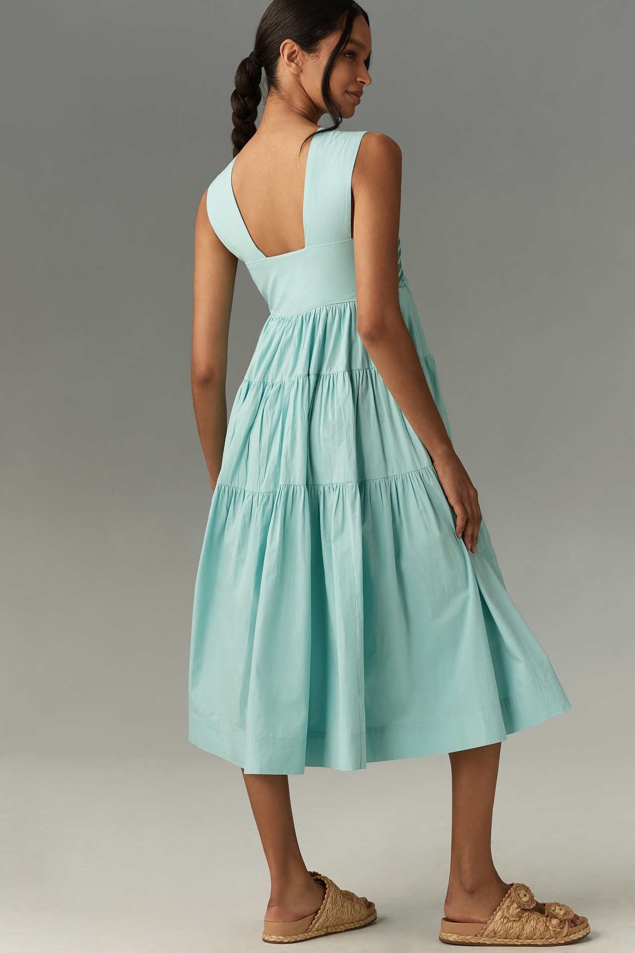 The Helena Square-Neck Tiered Midi Dress