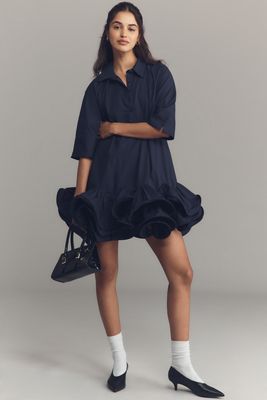Maeve Short-Sleeve Collared 3D Ruffle Mini Dress