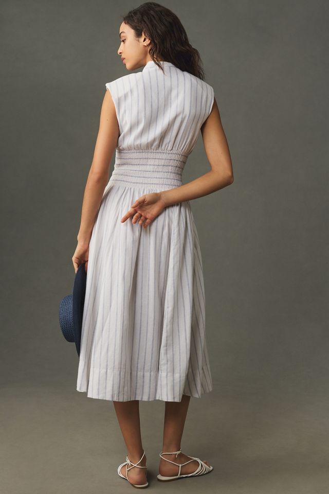 The Tommie Linen Cap-Sleeve Smocked-Waist Midi Dress #1