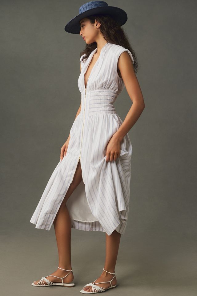 The Tommie Linen Cap-Sleeve Smocked-Waist Midi Dress #3