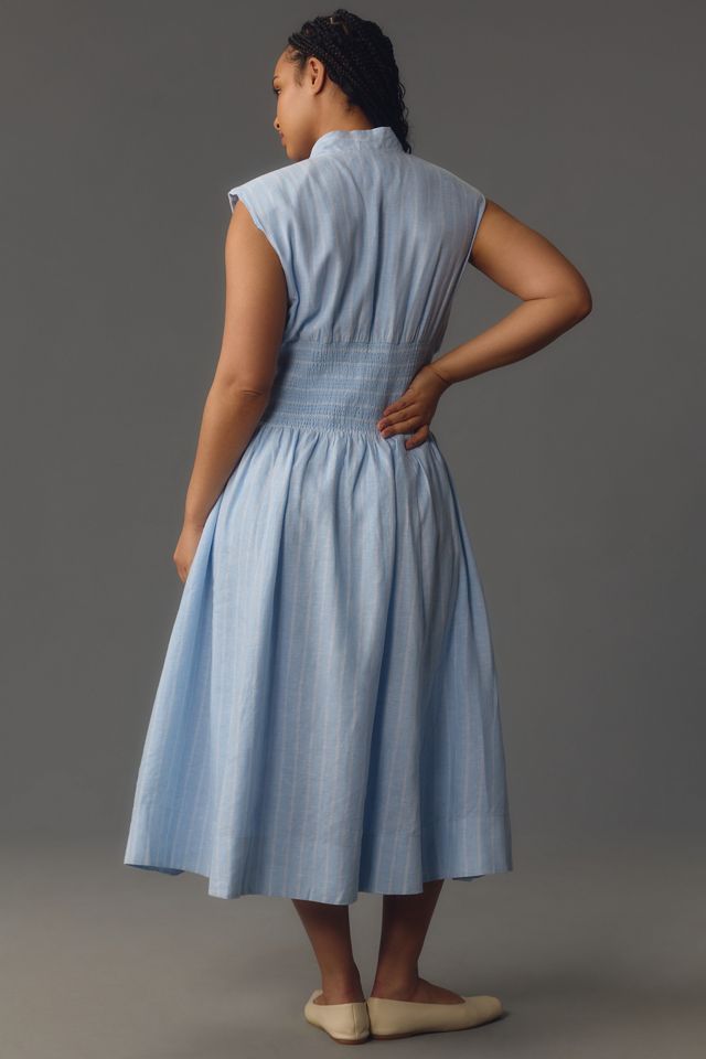 The Tommie Cap-Sleeve Smocked Front-Zip Shirt Dress: Linen Edition #2