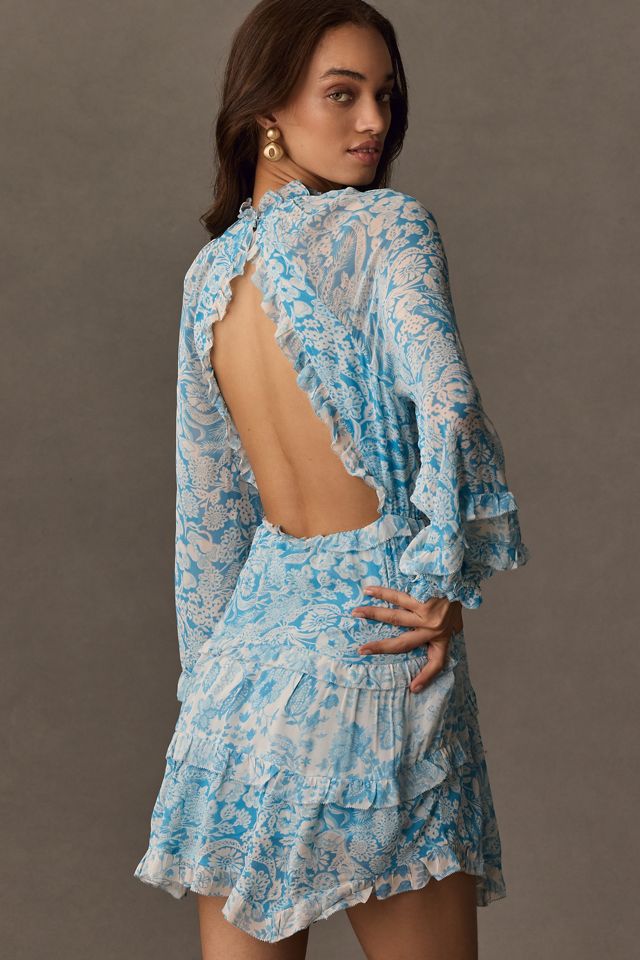 By Anthropologie Long-Sleeve Backless Sheer Ruffle Mini Dress #1