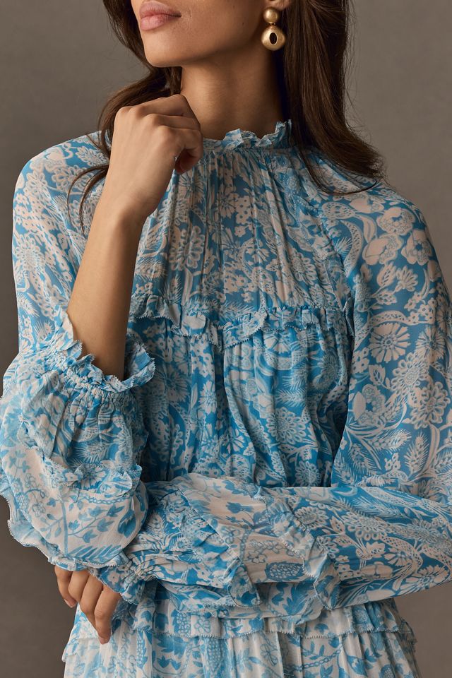 By Anthropologie Long-Sleeve Backless Sheer Ruffle Mini Dress #2