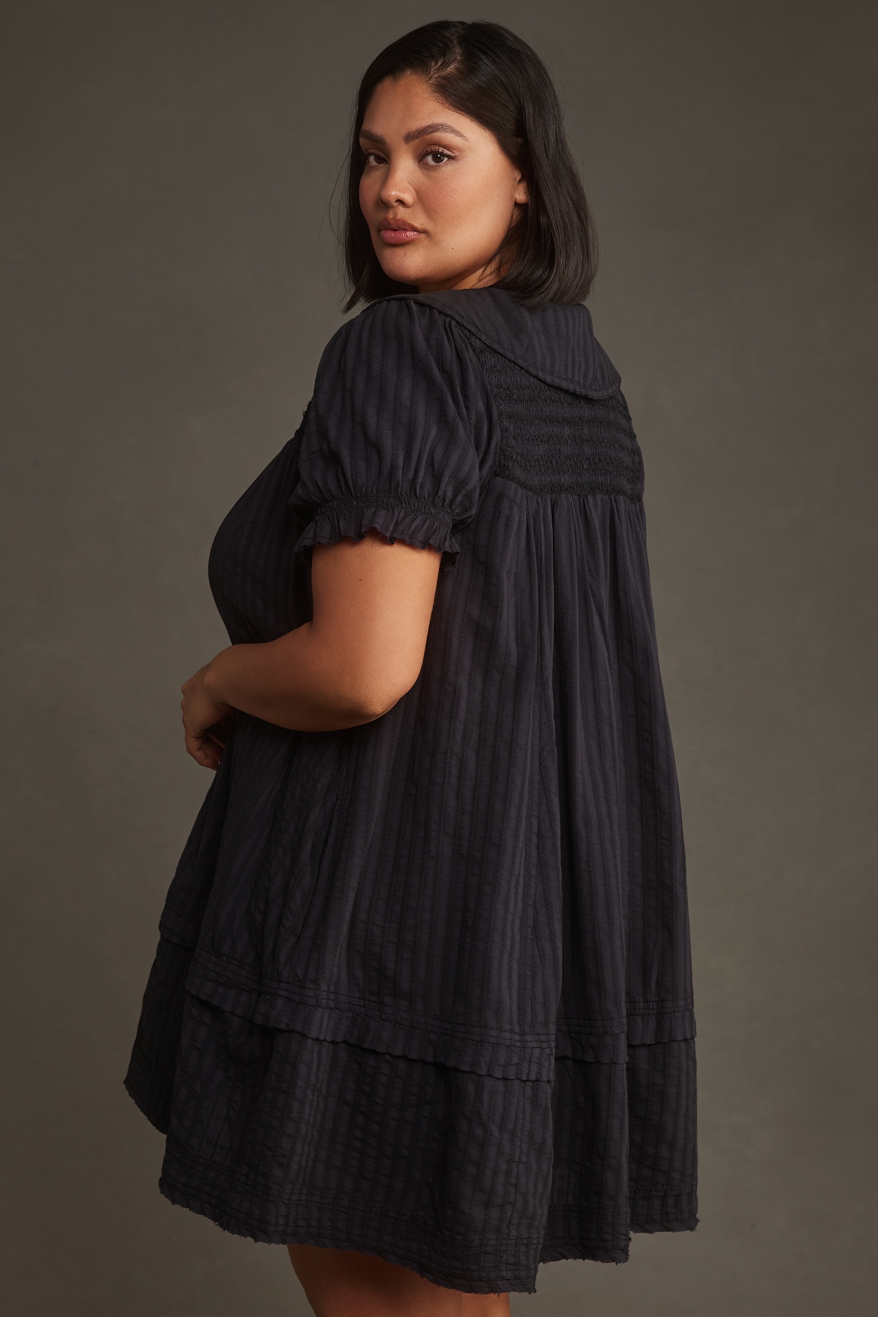 The Findley Puff-Sleeve Collared Mini Dress by Pilcro​