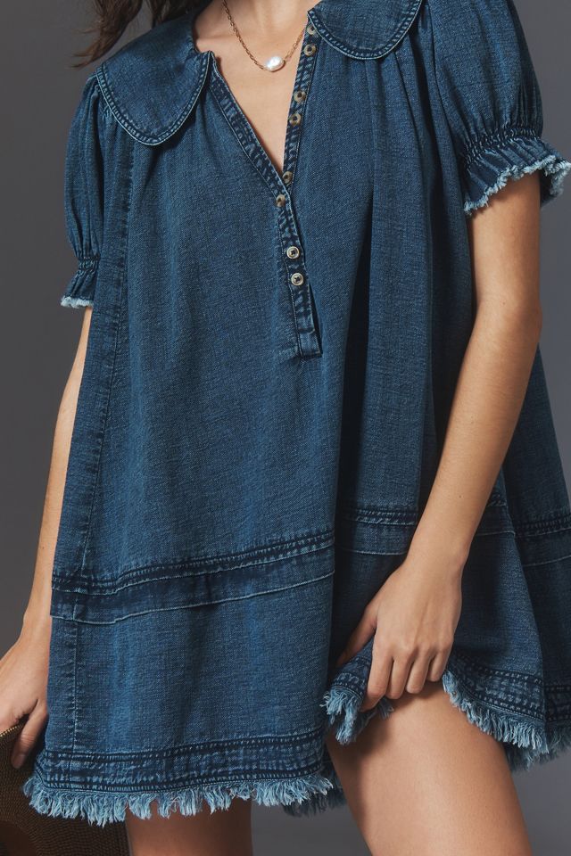 The Findley Puff-Sleeve Collared Mini Dress by Pilcro​ #4