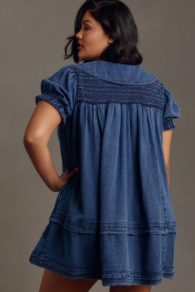 The Findley Puff-Sleeve Collared Mini Dress by Pilcro​ #6