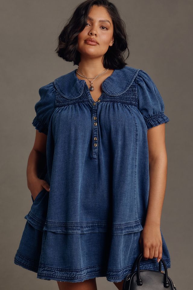 The Findley Puff-Sleeve Collared Mini Dress by Pilcro​ #5