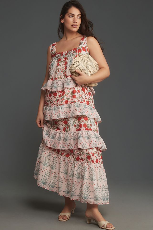 By Anthropologie Sleeveless Square-Neck Tiered Midi Dress | Anthropologie