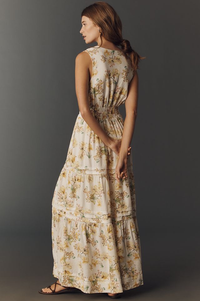 Somerset Linen Sleeveless Maxi Dress by The Somerset Collection by Anthropologie in Ivory, Size: XS
