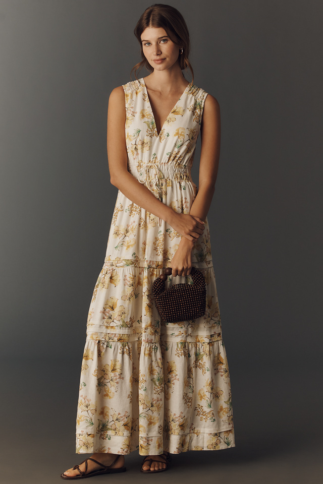 By Anthropologie Somerset Linen Blend Sleeveless Maxi Dress