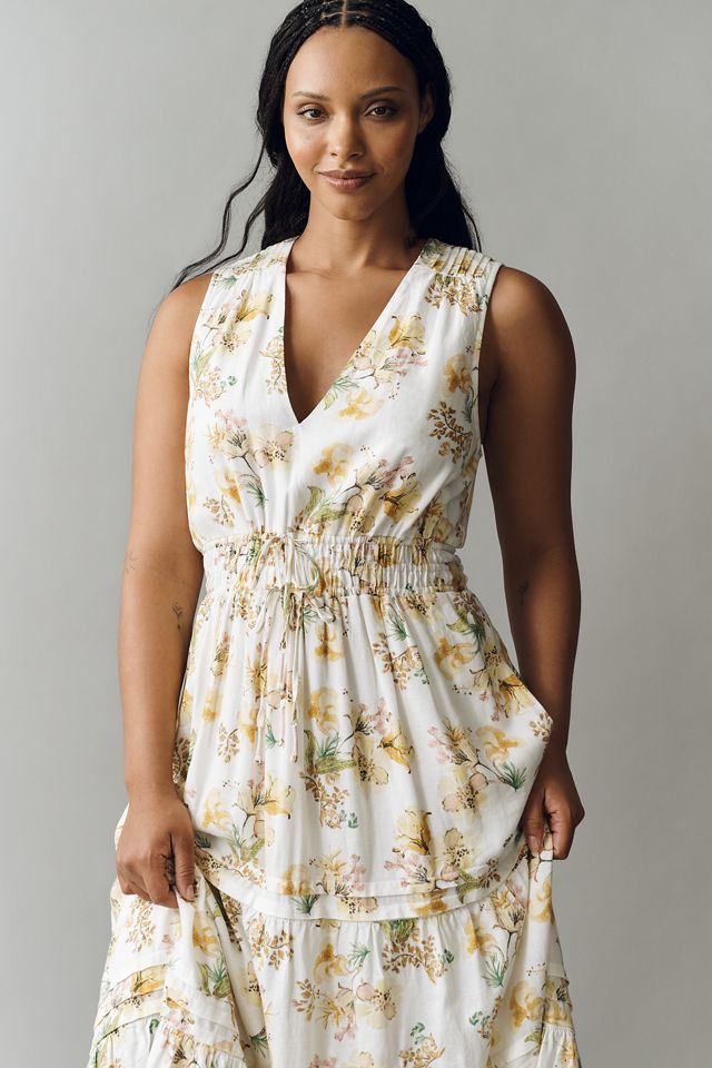 Somerset Linen Sleeveless Maxi Dress by The Somerset Collection by Anthropologie in Ivory, Size: XS