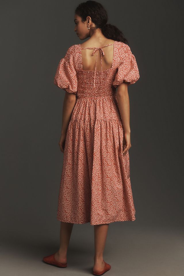 By Anthropologie Puff-Sleeve Smocked Poplin Midi Dress #2
