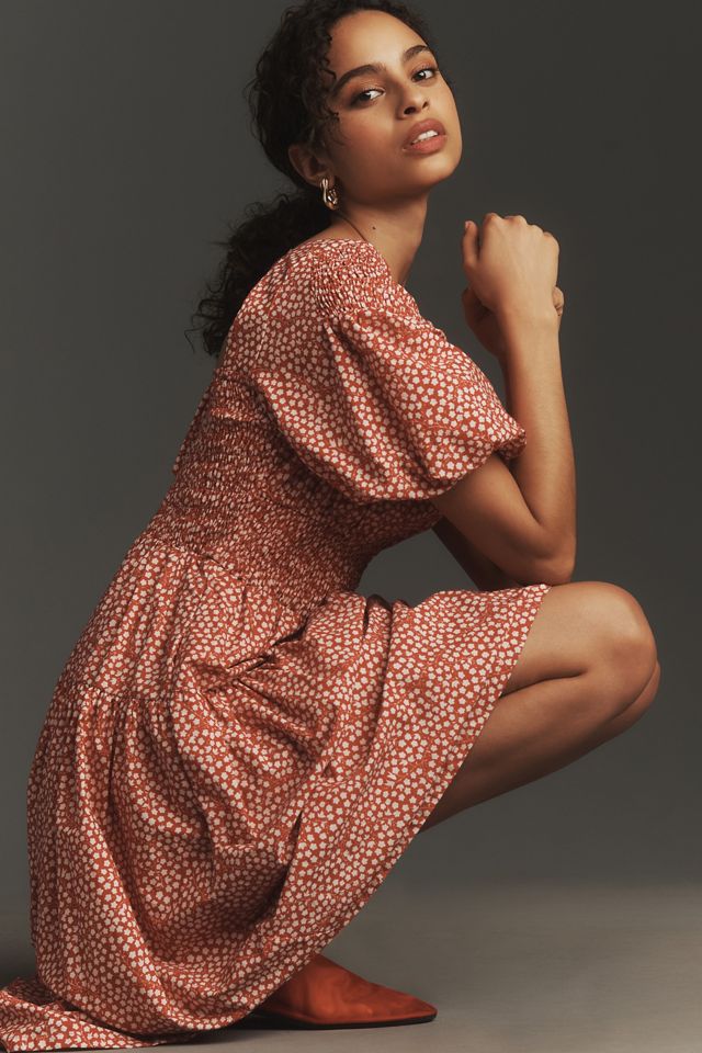 By Anthropologie Puff-Sleeve Smocked Poplin Midi Dress #3